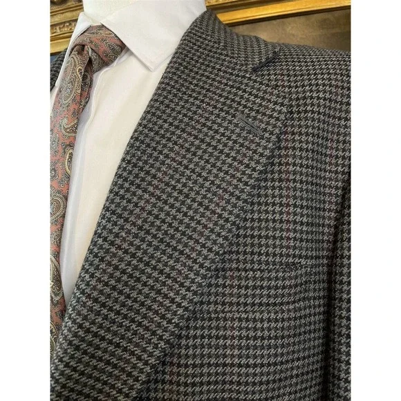 VTG Stafford 44S‎ Gray Houndstooth Check Wool Blend Tweed 2 Roll 1 Sport Coat